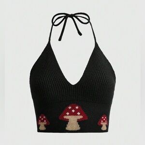 Romwe Fairycore Mushroom Pattern Halter Knit Top